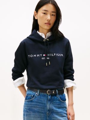 Embroidered Tommy Logo Hoodie, Navy