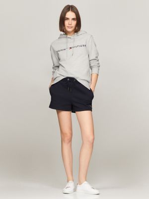 Embroidered Tommy Logo Hoodie, Grey Heather
