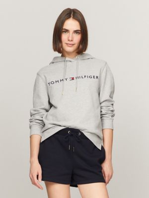 Embroidered Tommy Logo Hoodie, Grey Heather
