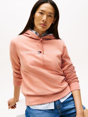 Embroidered Tommy Logo Hoodie, Guava