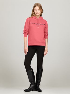 Embroidered Tommy Logo Hoodie, Light Crimson