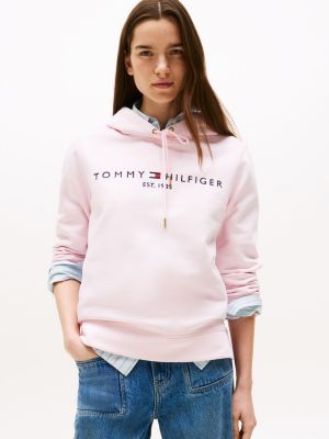 Embroidered Tommy Logo Hoodie, Light Pink