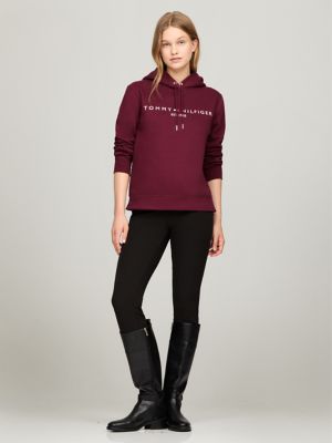Embroidered Tommy Logo Hoodie, Deep Rouge