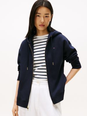 Relaxed Fit Plush-Lined Zip Hoodie, Navy