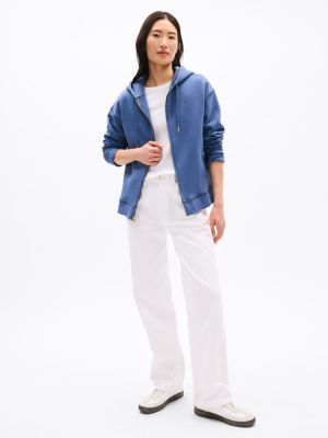 Relaxed Fit Plush-Lined Zip Hoodie, Faded Indigo