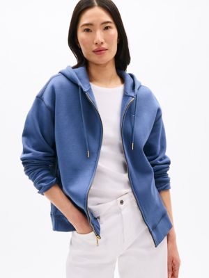 Relaxed Fit Plush-Lined Zip Hoodie, Faded Indigo