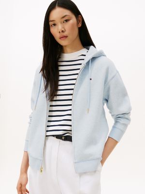 Relaxed Fit Plush-Lined Zip Hoodie, Blue Heather