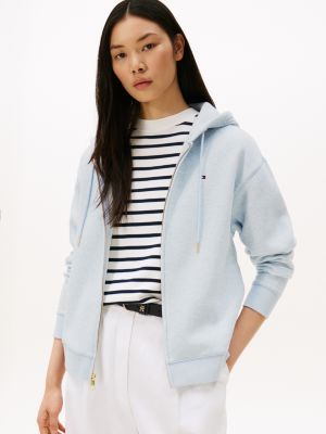 Relaxed Fit Plush-Lined Zip Hoodie, Blue Heather