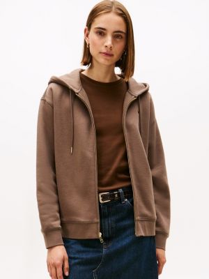 Relaxed Fit Plush-Lined Zip Hoodie, Hot Coco