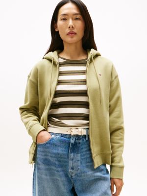Relaxed Fit Plush-Lined Zip Hoodie, Faded Olive