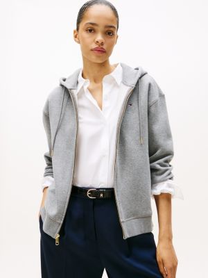 Relaxed Fit Plush-Lined Zip Hoodie, Grey Heather