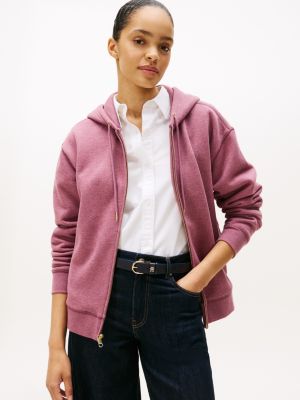 Relaxed Fit Plush-Lined Zip Hoodie, Misty Plum Heather