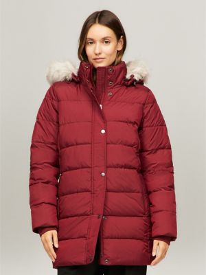 Tommy hilfiger red puffer coat women's sale