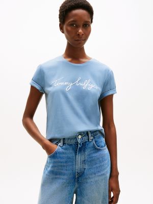 Embroidered Signature Crewneck T-Shirt, Blue Coal