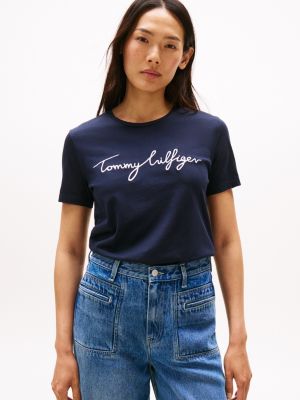 Embroidered Signature Crewneck T-Shirt, Navy