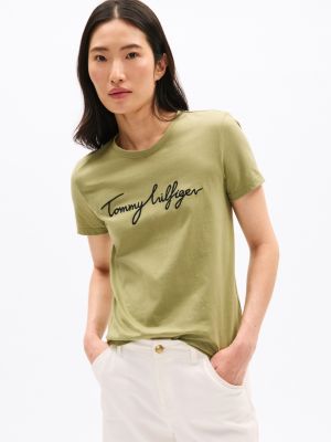 Embroidered Signature Crewneck T-Shirt, Faded Olive