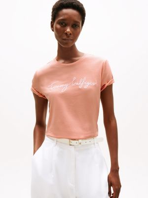 Embroidered Signature Crewneck T-Shirt, Guava