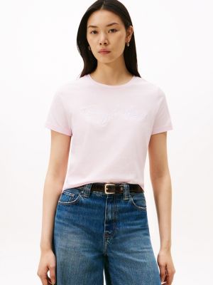 Embroidered Signature Crewneck T-Shirt, Light Pink