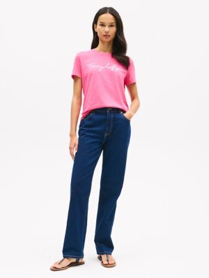 Embroidered Signature Crewneck T-Shirt, Fandango Pink