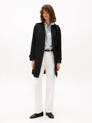 Double-Breasted Belted Trench Coat, Black
