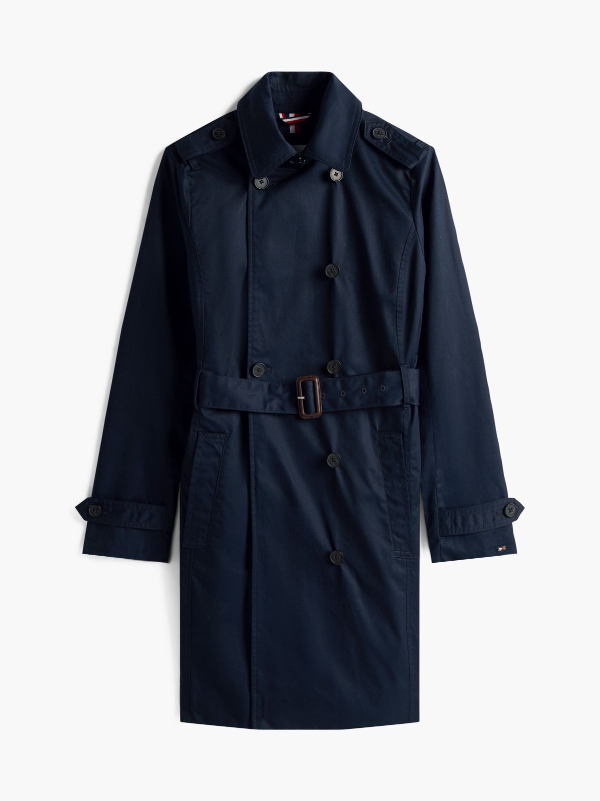 Double-Breasted Belted Trench Coat — Navy