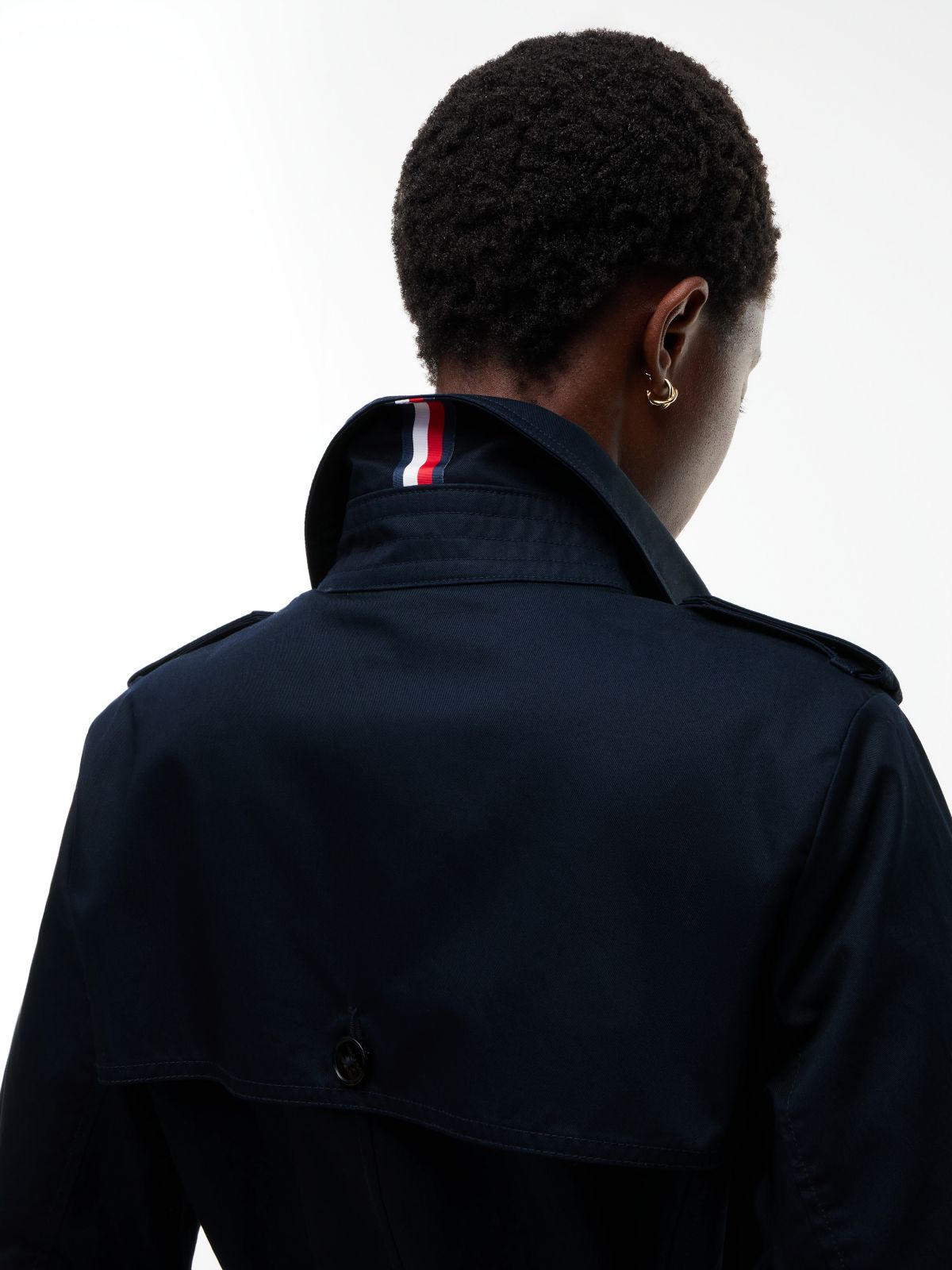 Double-Breasted Belted Trench Coat — Navy