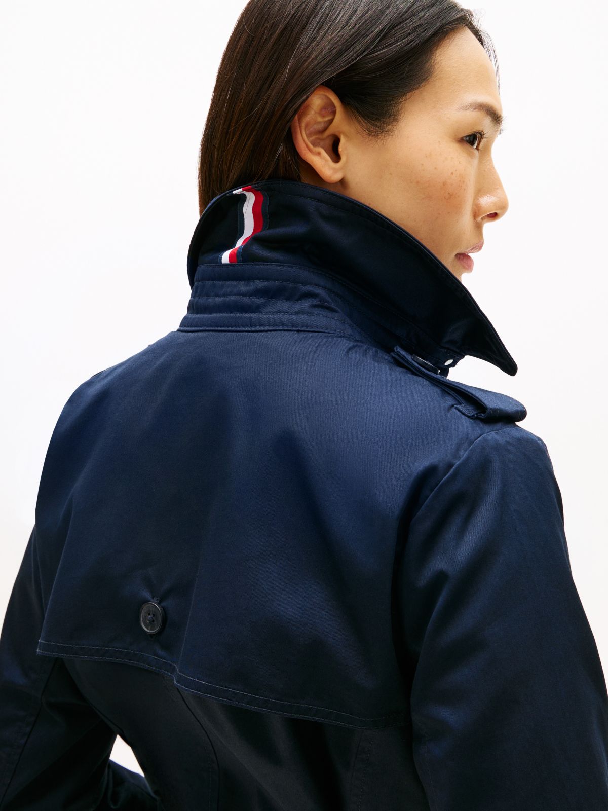 Double-Breasted Belted Trench Coat — Navy