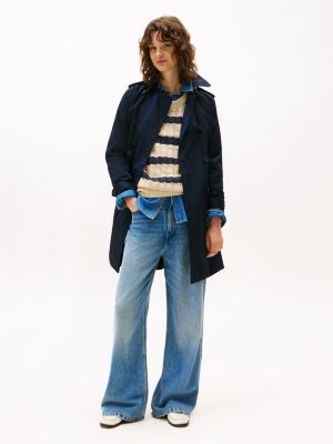 Double-Breasted Belted Trench Coat, Navy