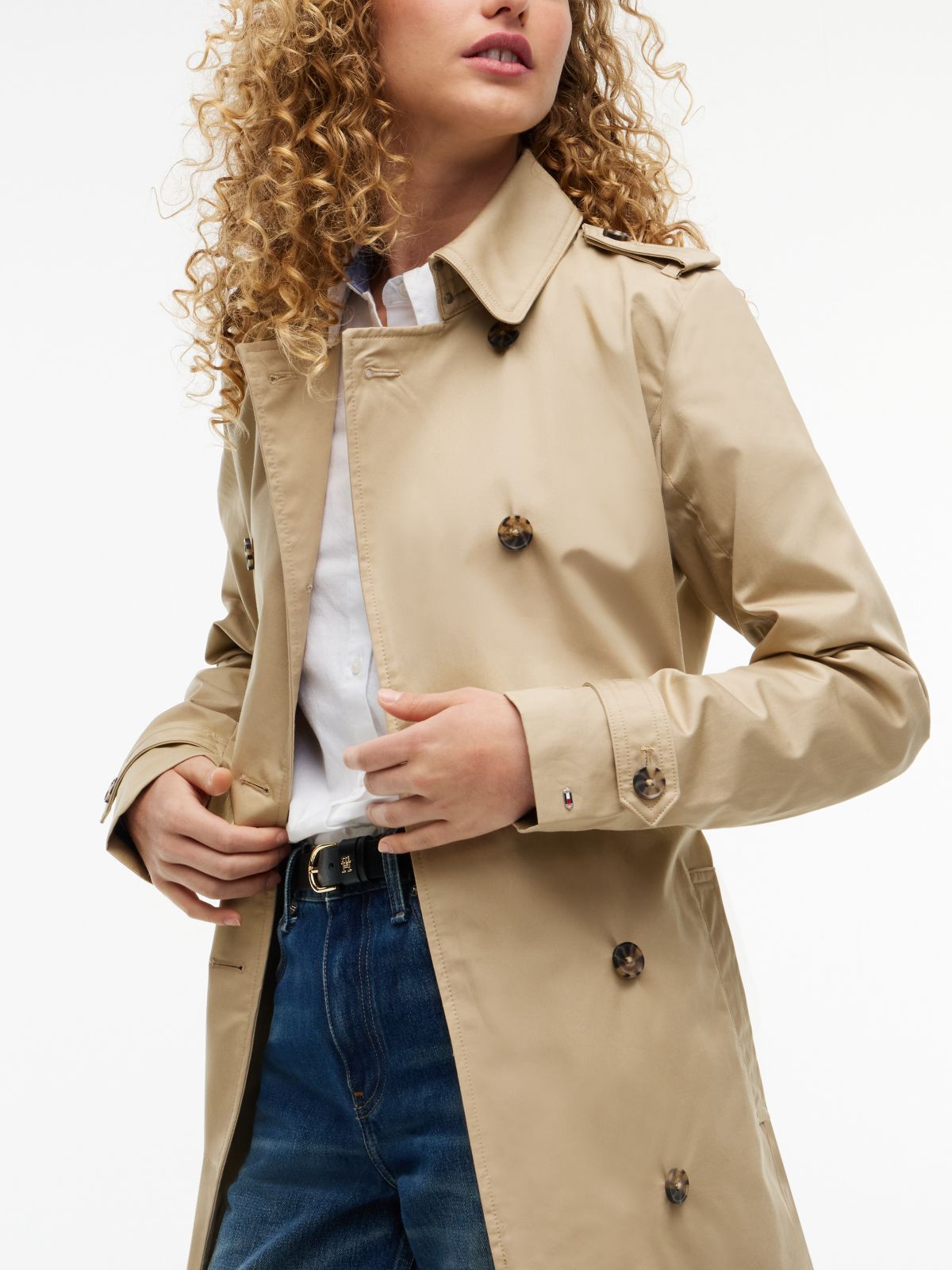 Double-Breasted Belted Trench Coat — Travertine