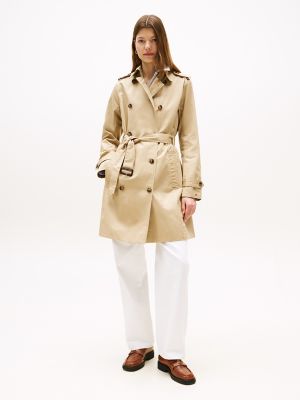 Double-Breasted Belted Trench Coat, Travertine