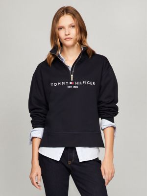 Tommy Hilfiger Women s Half Zip Embroidered Logo Sweatshirt Navy XXS