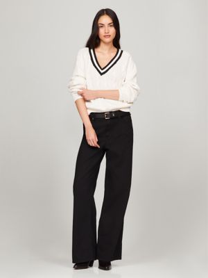 Cable Knit Varsity V-Neck Sweater | Tommy Hilfiger USA