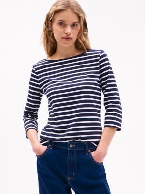 Stripe Boatneck T-Shirt, Navy