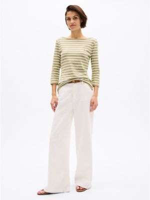 Stripe Boatneck T-Shirt, Faded Olive Multi Stripe