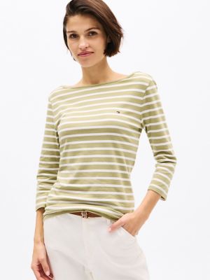 Stripe Boatneck T-Shirt, Faded Olive Multi
