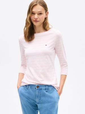 Stripe Boatneck T-Shirt, Light Pink Multi