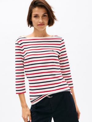 Stripe Boatneck T-Shirt, Primary Red Multi