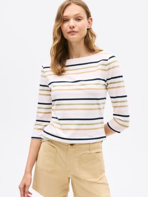 Stripe Boatneck T-Shirt, Ecru Multi