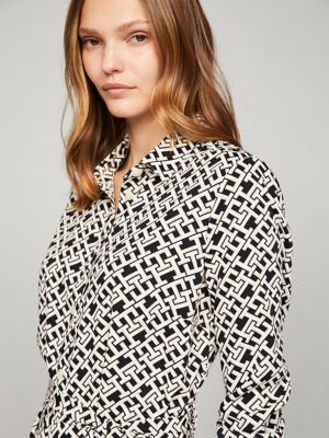 TH Monogram Print Shirtdress, Black Multi