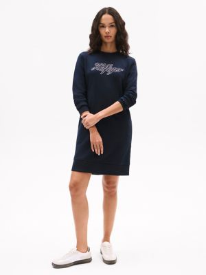 Script Logo Oversized Sweatshirt Dress, Navy