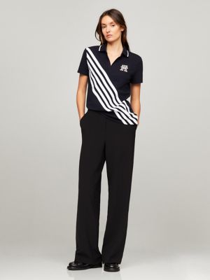 Open Placket Banner Stretch-Cotton Polo, Navy