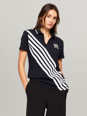 Open Placket Banner Stretch-Cotton Polo, Navy