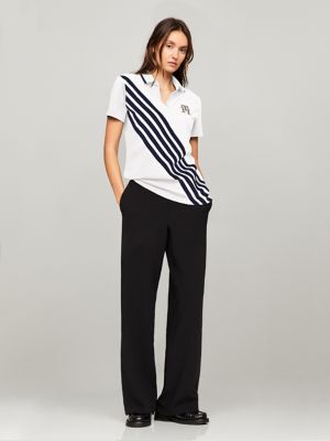 Open Placket Banner Stretch-Cotton Polo, Optic White