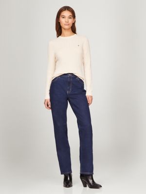 Long-Sleeve Shimmer Cable Knit Sweater, Calico Multi