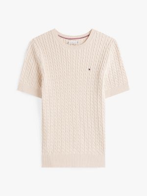 Женский свитер Tommy Hilfiger Short-Sleeve Cable Knit, цвет: Бежевый меланжевый — фото 5