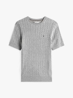 Short-Sleeve Cable Knit Sweater — Grey Heather 5