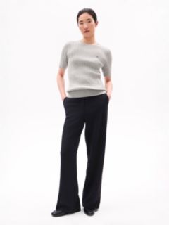 Short-Sleeve Cable Knit Sweater — Grey Heather 3