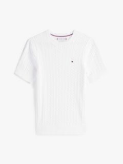 Short-Sleeve Cable Knit Sweater — Ecru 5
