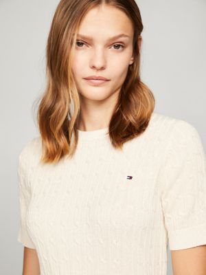 Short-Sleeve Shimmer Cable Knit Sweater | Tommy Hilfiger USA
