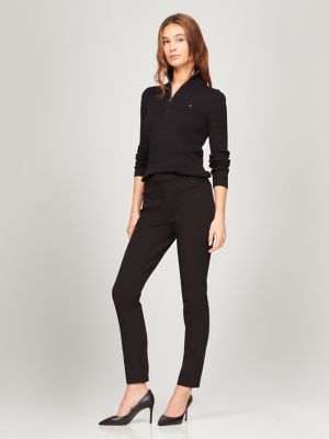 Cable Knit Half-Zip Sweater, Black